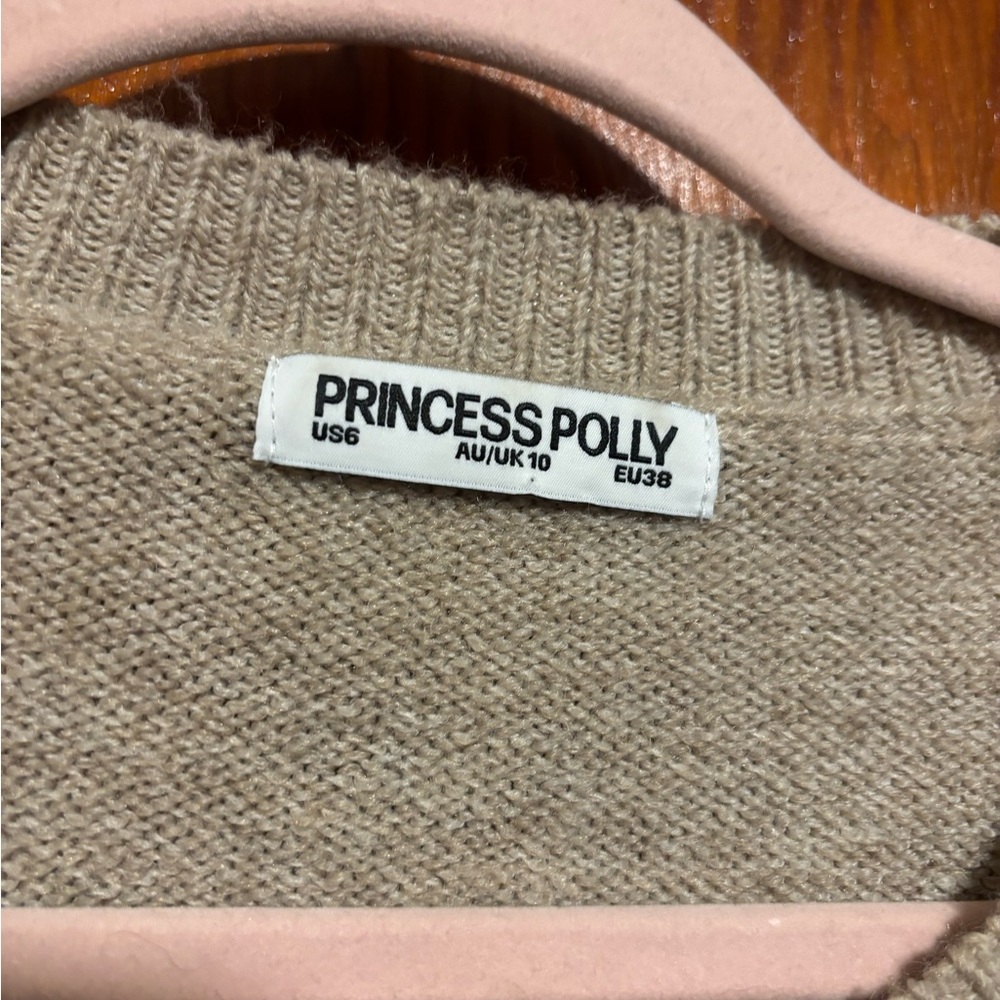 PRINCESS POLLY Women’s Tan Crewneck Knit Oversized Sweater Size 6 - Picture 2 of 6
